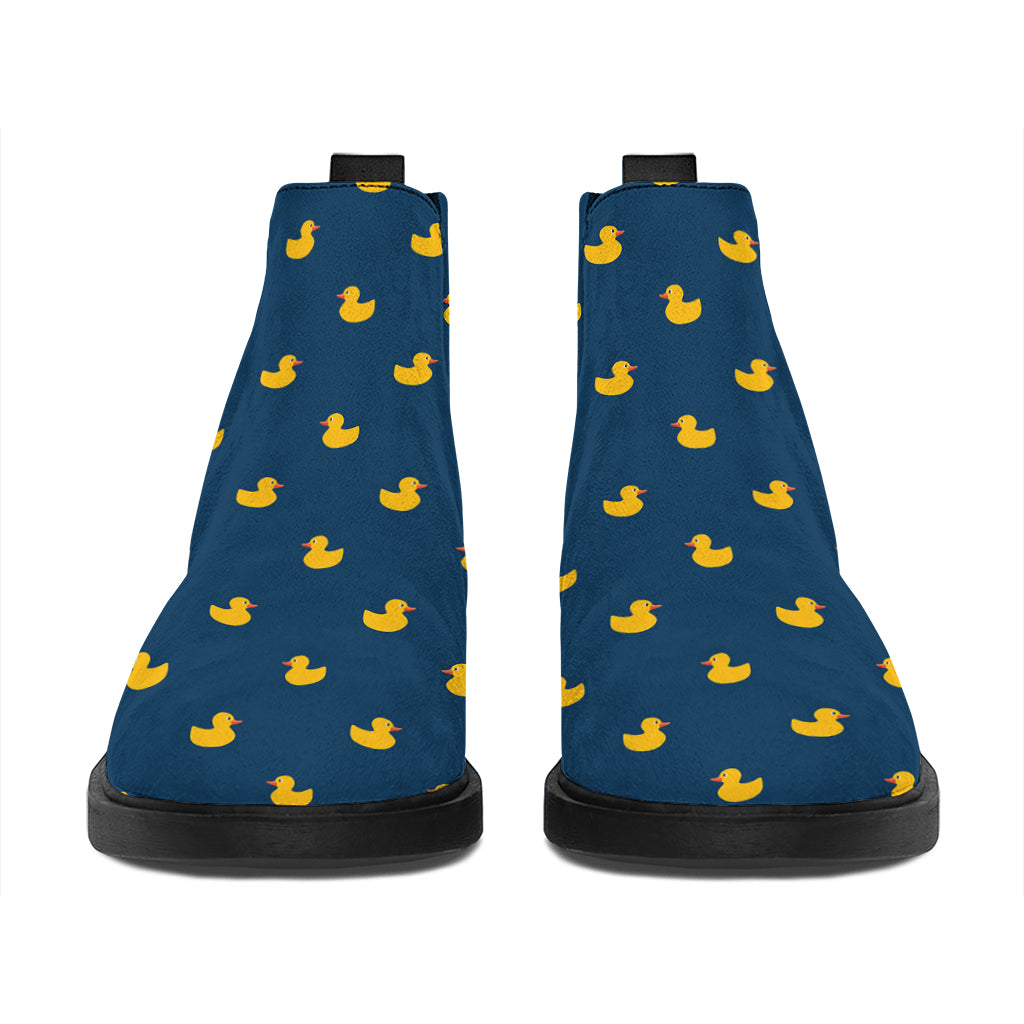 Yellow Duck Pattern Print Flat Ankle Boots