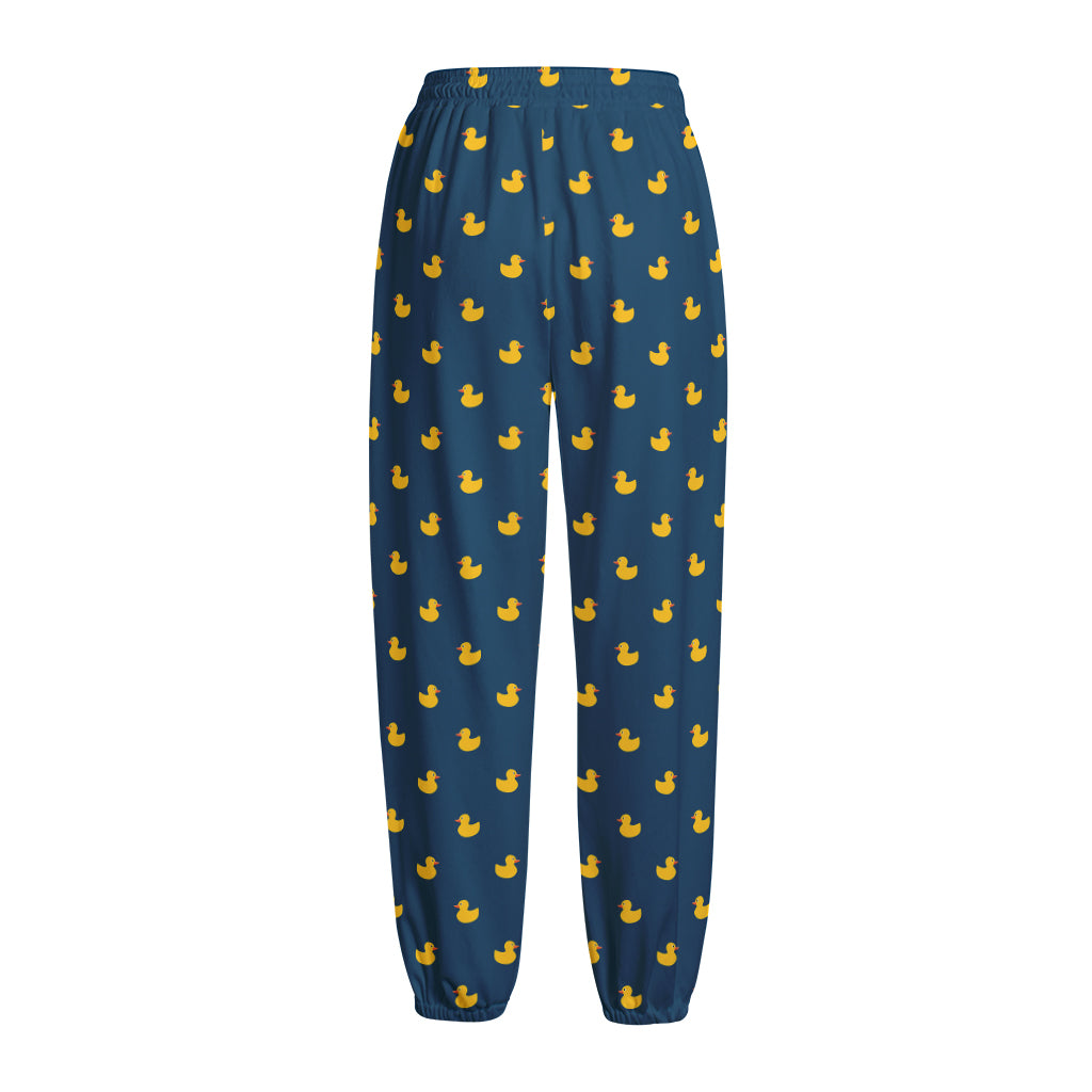 Yellow Duck Pattern Print Fleece Lined Knit Pants