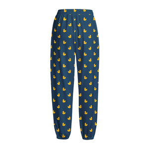 Yellow Duck Pattern Print Fleece Lined Knit Pants