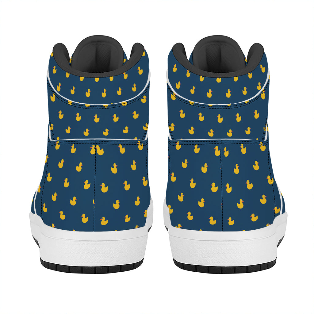 Yellow Duck Pattern Print High Top Leather Sneakers