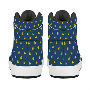 Yellow Duck Pattern Print High Top Leather Sneakers