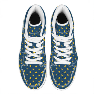 Yellow Duck Pattern Print High Top Leather Sneakers