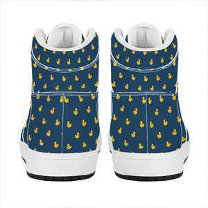 Yellow Duck Pattern Print High Top Leather Sneakers