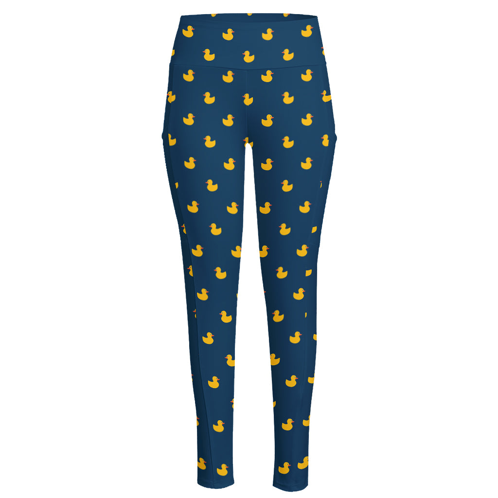 Yellow Duck Pattern Print High-Waisted Pocket Leggings