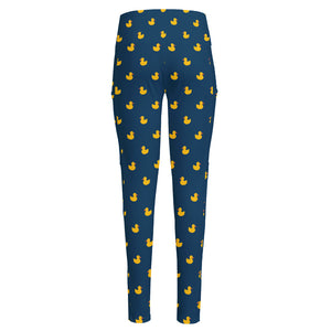 Yellow Duck Pattern Print High-Waisted Pocket Leggings