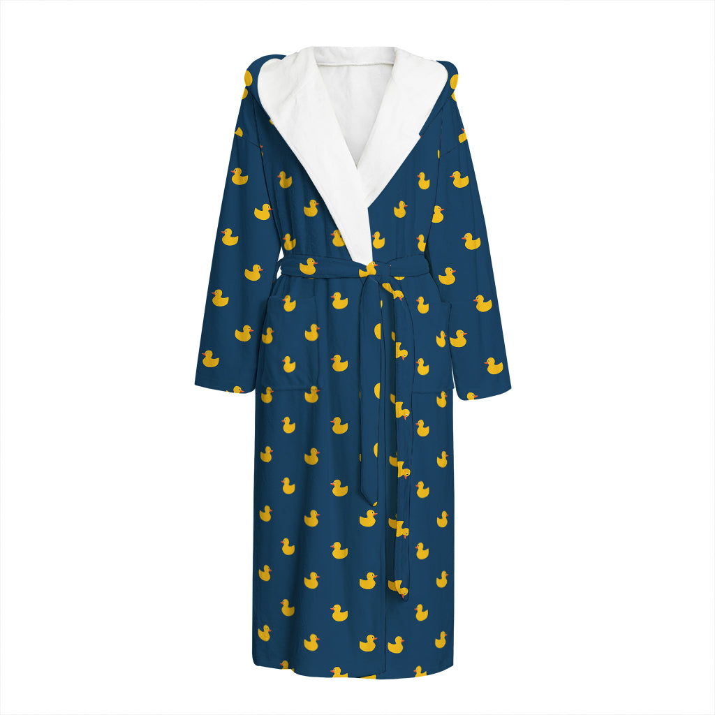 Yellow Duck Pattern Print Hooded Bathrobe