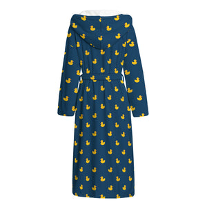 Yellow Duck Pattern Print Hooded Bathrobe