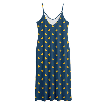 Yellow Duck Pattern Print Jersey Midi Cami Dress