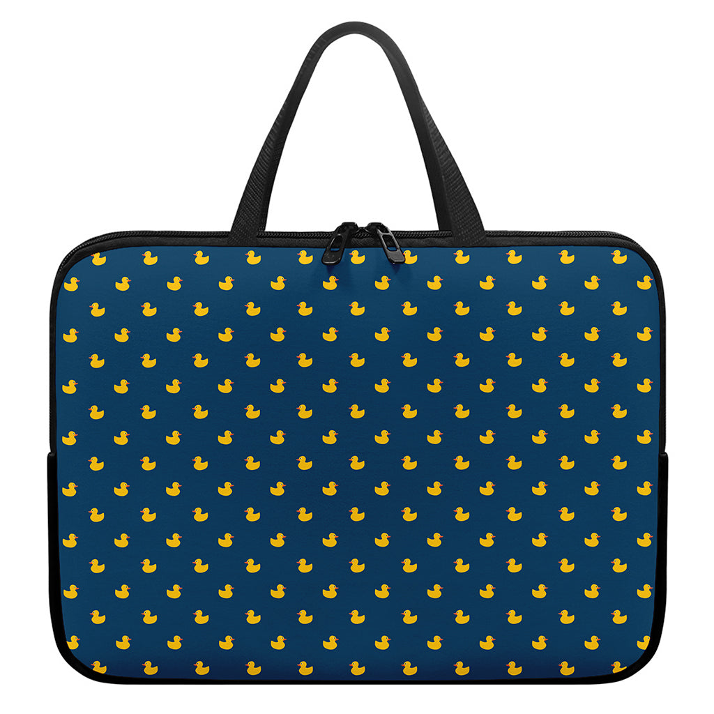 Yellow Duck Pattern Print Laptop Sleeve With Handle