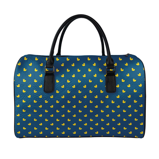 Yellow Duck Pattern Print Leather Duffle Bag