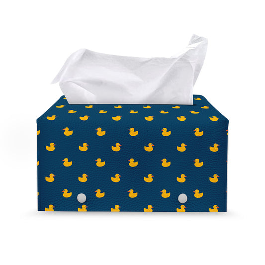 Yellow Duck Pattern Print Leather Tissue Box Cover
