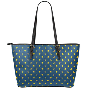 Yellow Duck Pattern Print Leather Tote Bag