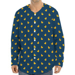 Yellow Duck Pattern Print Long Sleeve Baseball Jersey