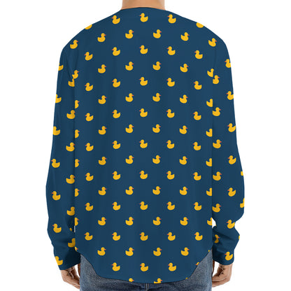 Yellow Duck Pattern Print Long Sleeve Baseball Jersey
