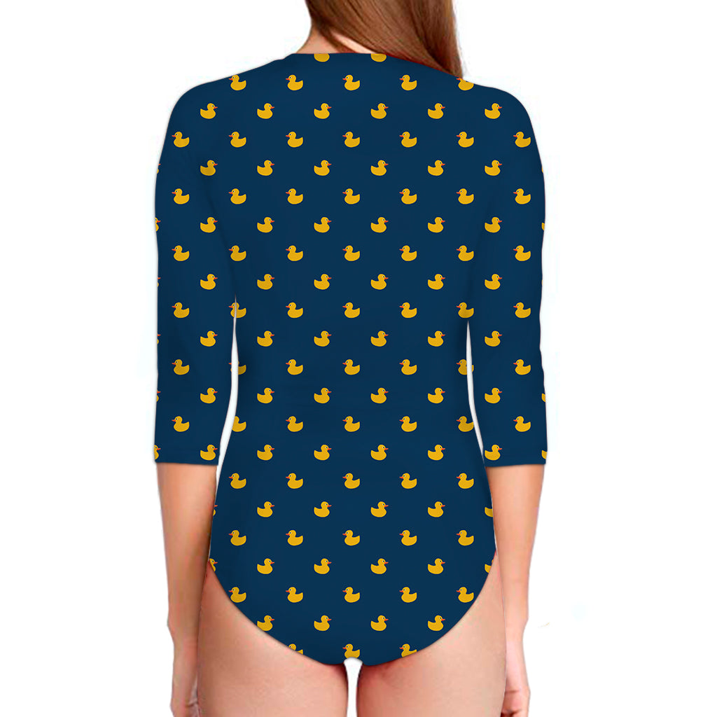 Yellow Duck Pattern Print Long Sleeve Swimsuit