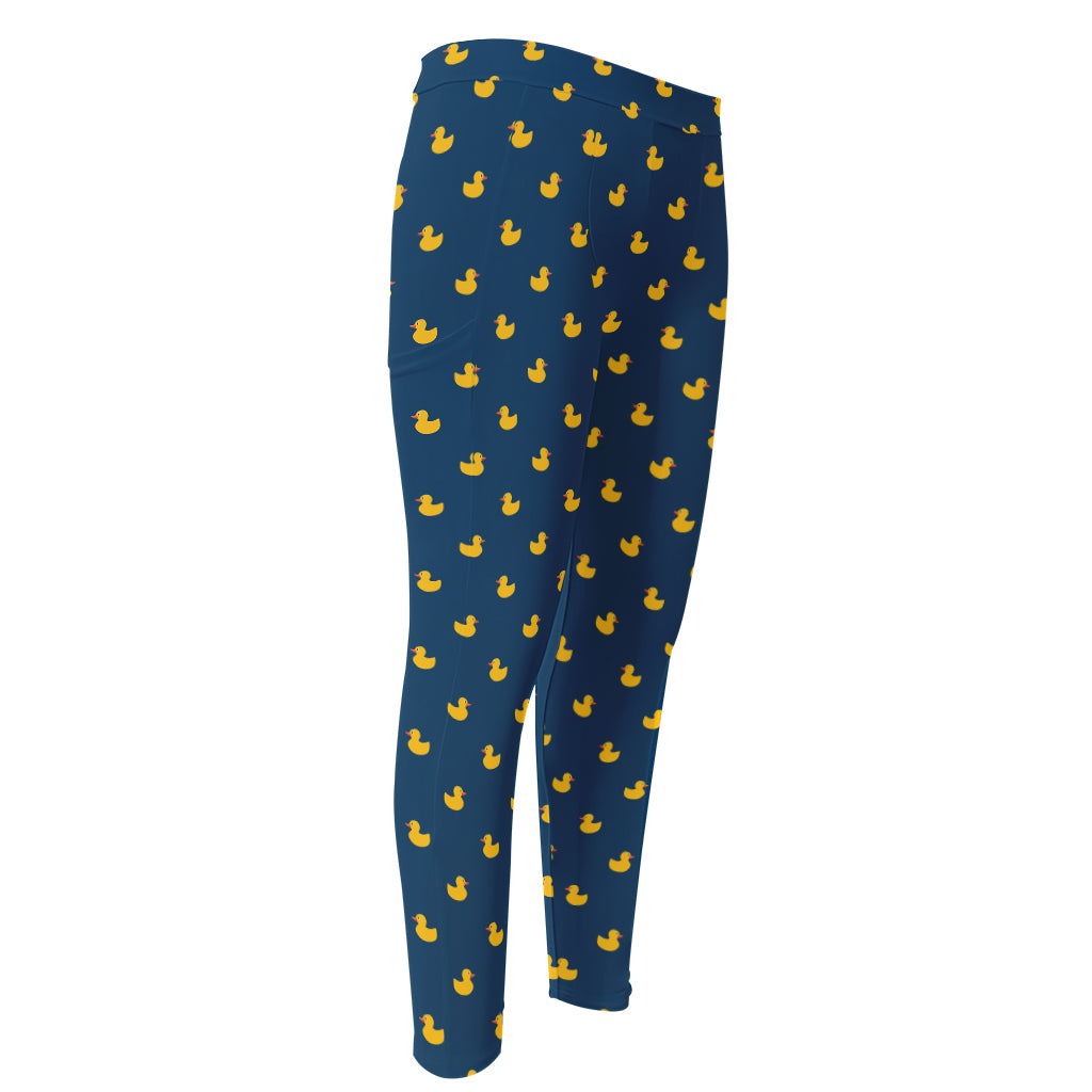 Yellow Duck Pattern Print Men's Compression Pants