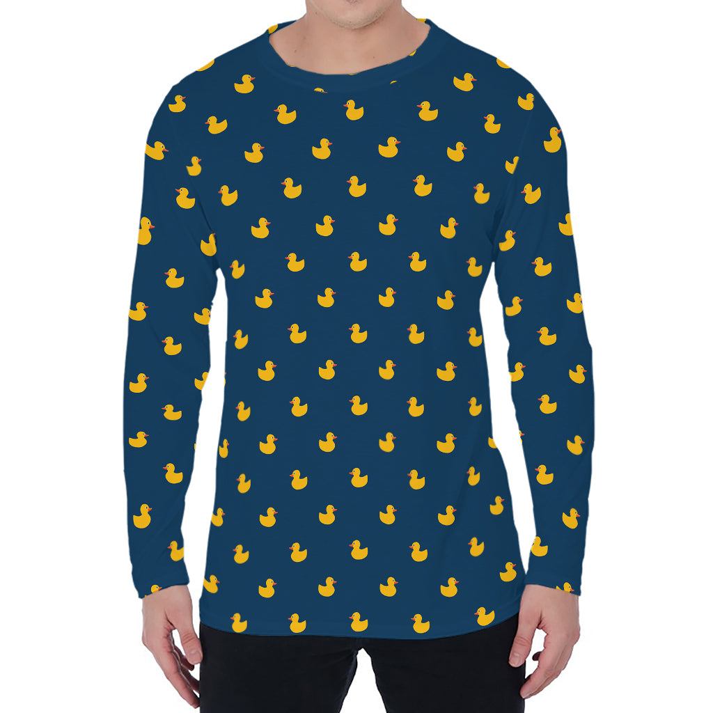 Yellow Duck Pattern Print Men's Long Sleeve T-Shirt