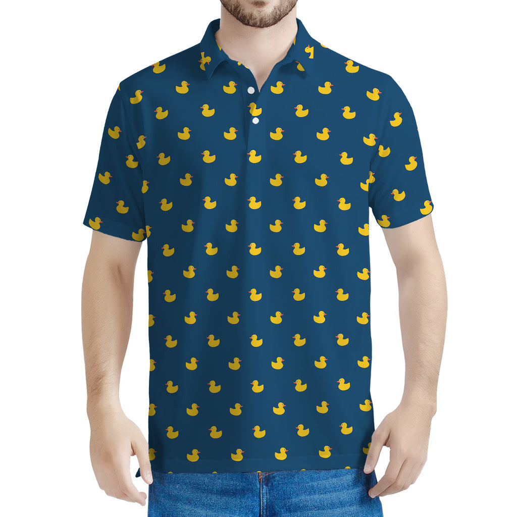 Yellow Duck Pattern Print Men's Polo Shirt