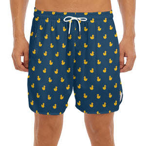 Yellow Duck Pattern Print Men's Split Running Shorts