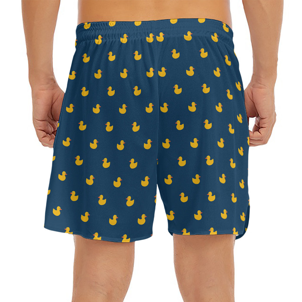 Yellow Duck Pattern Print Men's Split Running Shorts