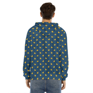 Yellow Duck Pattern Print Men's Velvet Pullover Hoodie