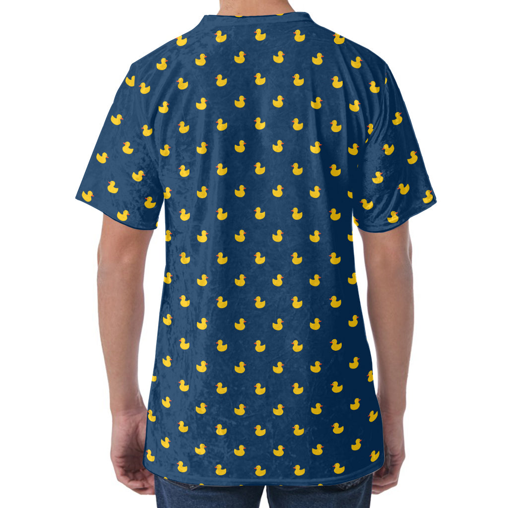 Yellow Duck Pattern Print Men's Velvet T-Shirt