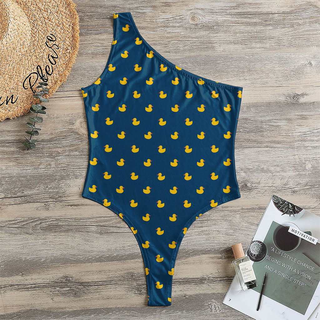 Yellow Duck Pattern Print One Shoulder Bodysuit