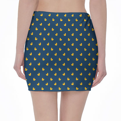 Yellow Duck Pattern Print Pencil Mini Skirt