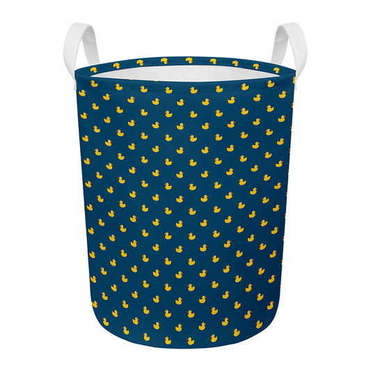 Yellow Duck Pattern Print Round Laundry Basket