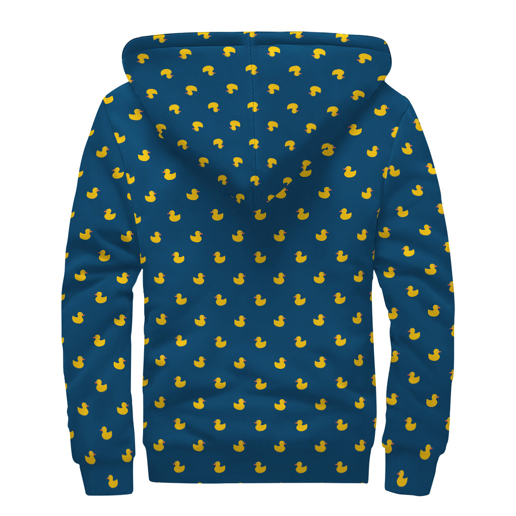 Yellow Duck Pattern Print Sherpa Lined Zip Up Hoodie