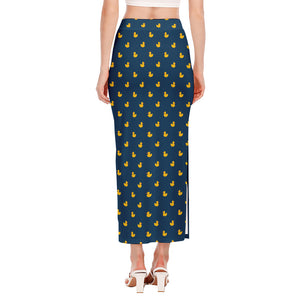 Yellow Duck Pattern Print Side Slit Maxi Skirt