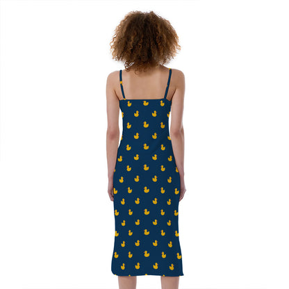 Yellow Duck Pattern Print Slim Fit Midi Cami Dress