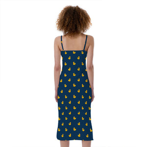 Yellow Duck Pattern Print Slim Fit Midi Cami Dress