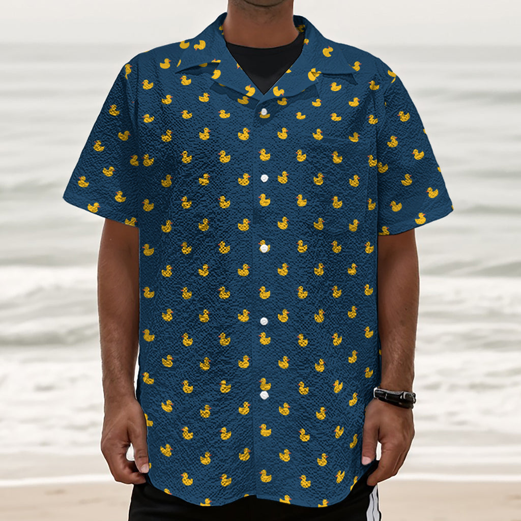 Yellow Duck Pattern Print Textured Short Sleeve Shirt