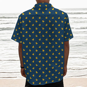 Yellow Duck Pattern Print Textured Short Sleeve Shirt