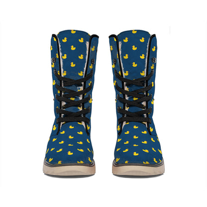 Yellow Duck Pattern Print Winter Boots