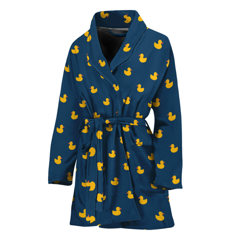 Yellow Duck Pattern Print Women's Bathrobe