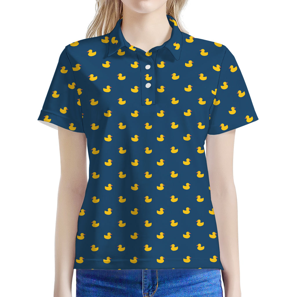 Yellow Duck Pattern Print Women's Polo Shirt