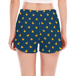 Yellow Duck Pattern Print Women's Split Running Shorts