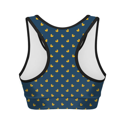 Yellow Duck Pattern Print Women's Sports Bra