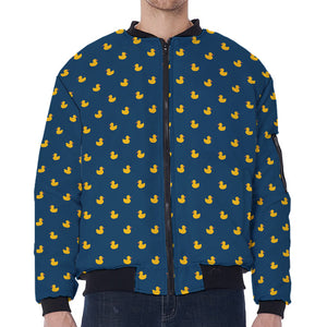 Yellow Duck Pattern Print Zip Sleeve Bomber Jacket