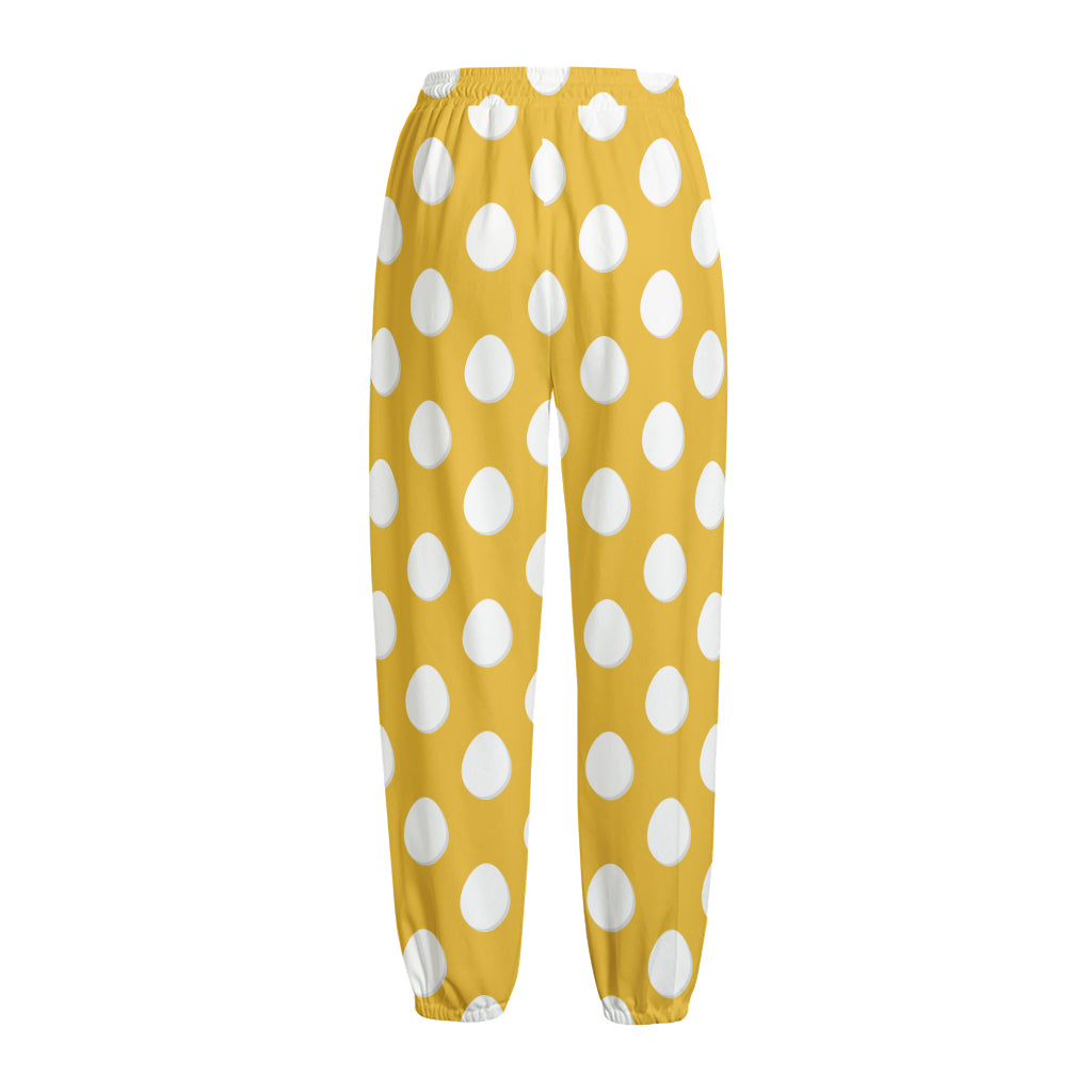 Yellow Eggs Pattern Print Fleece Lined Knit Pants