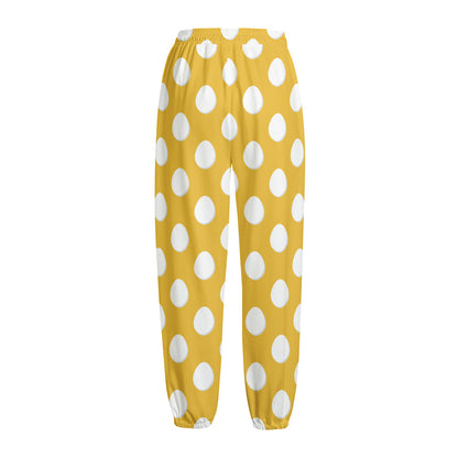 Yellow Eggs Pattern Print Fleece Lined Knit Pants