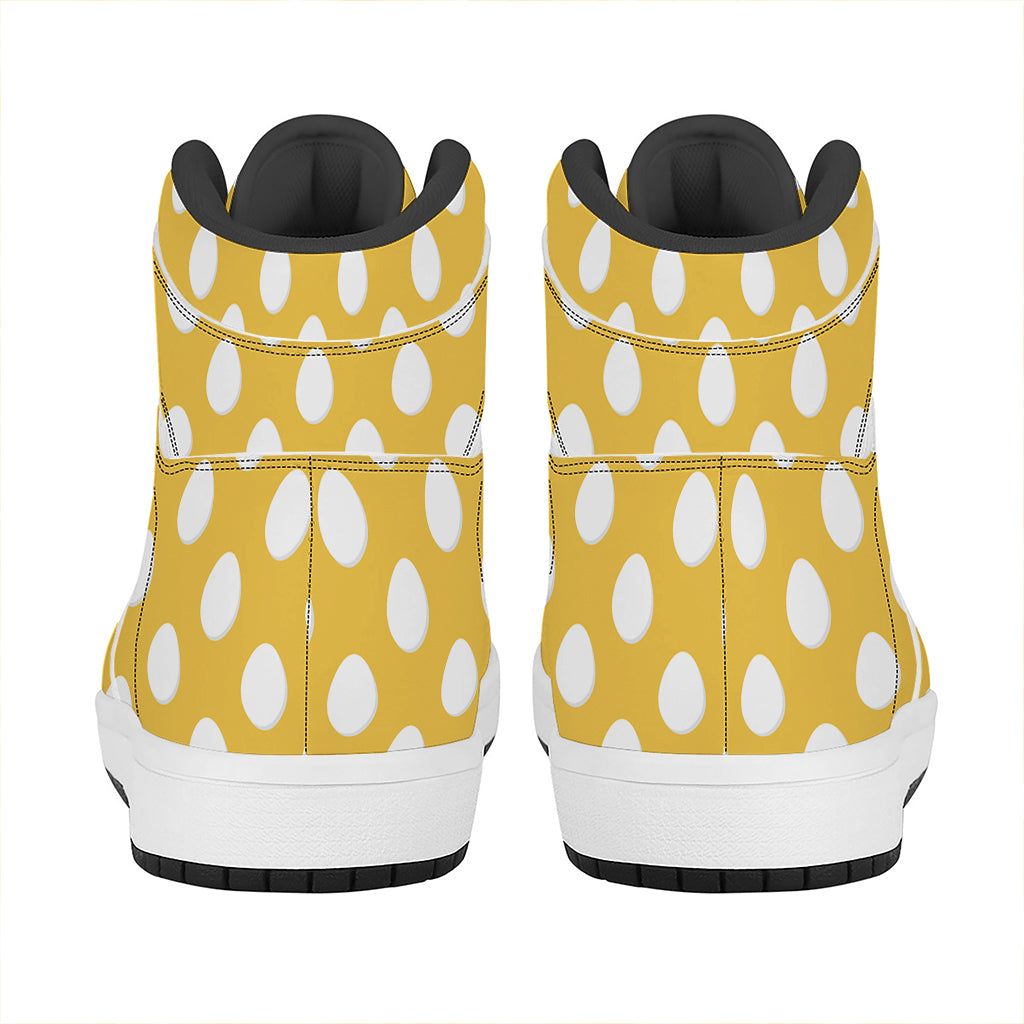 Yellow Eggs Pattern Print High Top Leather Sneakers