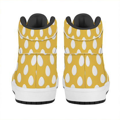 Yellow Eggs Pattern Print High Top Leather Sneakers