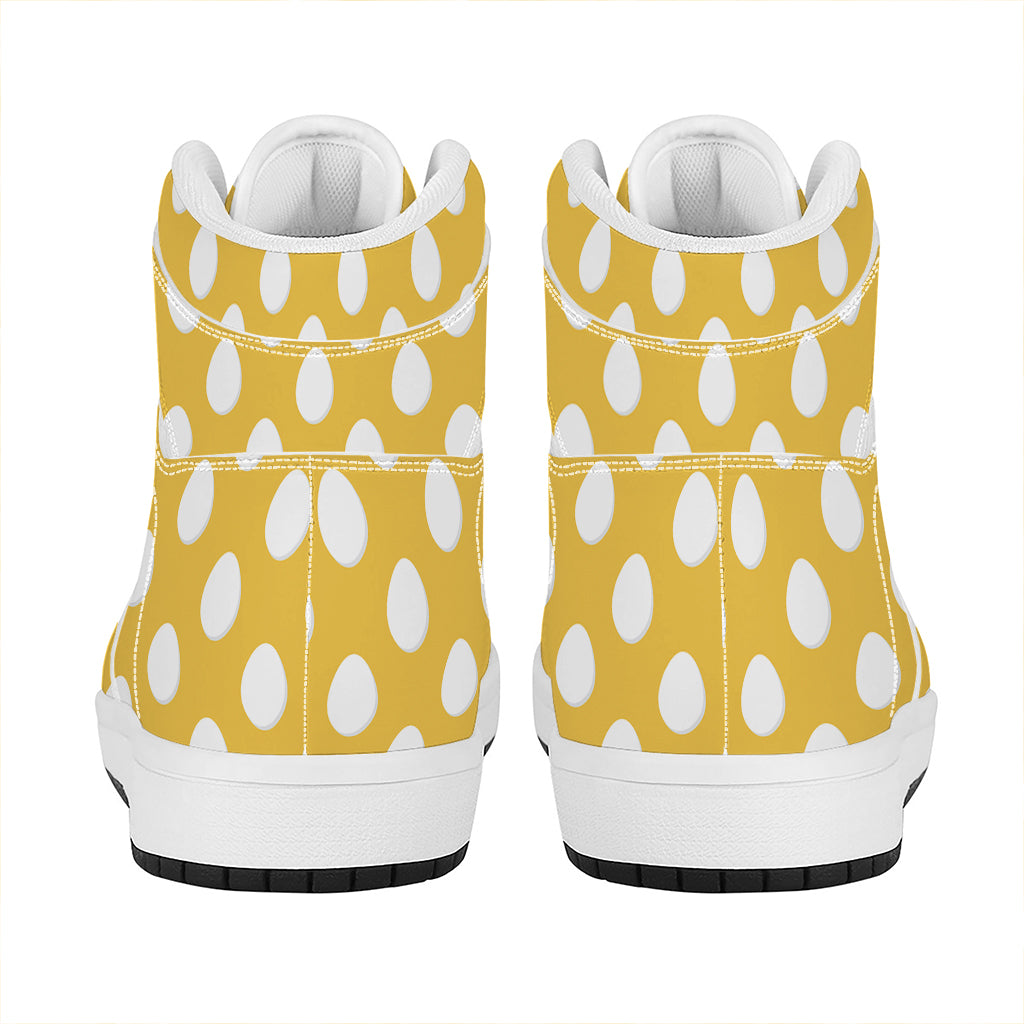 Yellow Eggs Pattern Print High Top Leather Sneakers