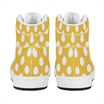 Yellow Eggs Pattern Print High Top Leather Sneakers