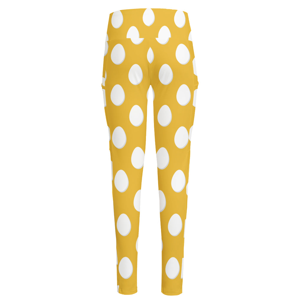 Yellow Eggs Pattern Print High-Waisted Pocket Leggings