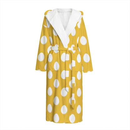 Yellow Eggs Pattern Print Hooded Bathrobe