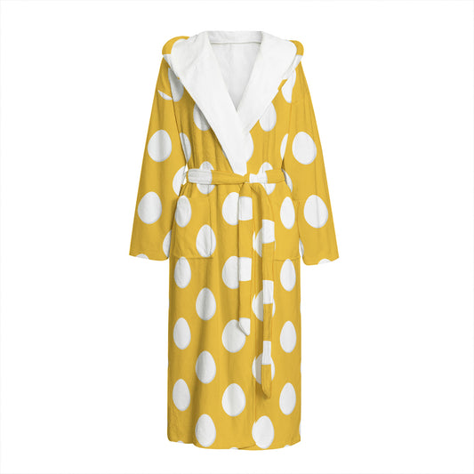 Yellow Eggs Pattern Print Hooded Bathrobe
